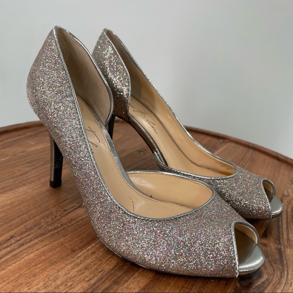 Marc Fisher Joey Peep Toe Heels - Women Color: Silver | Size: 6
